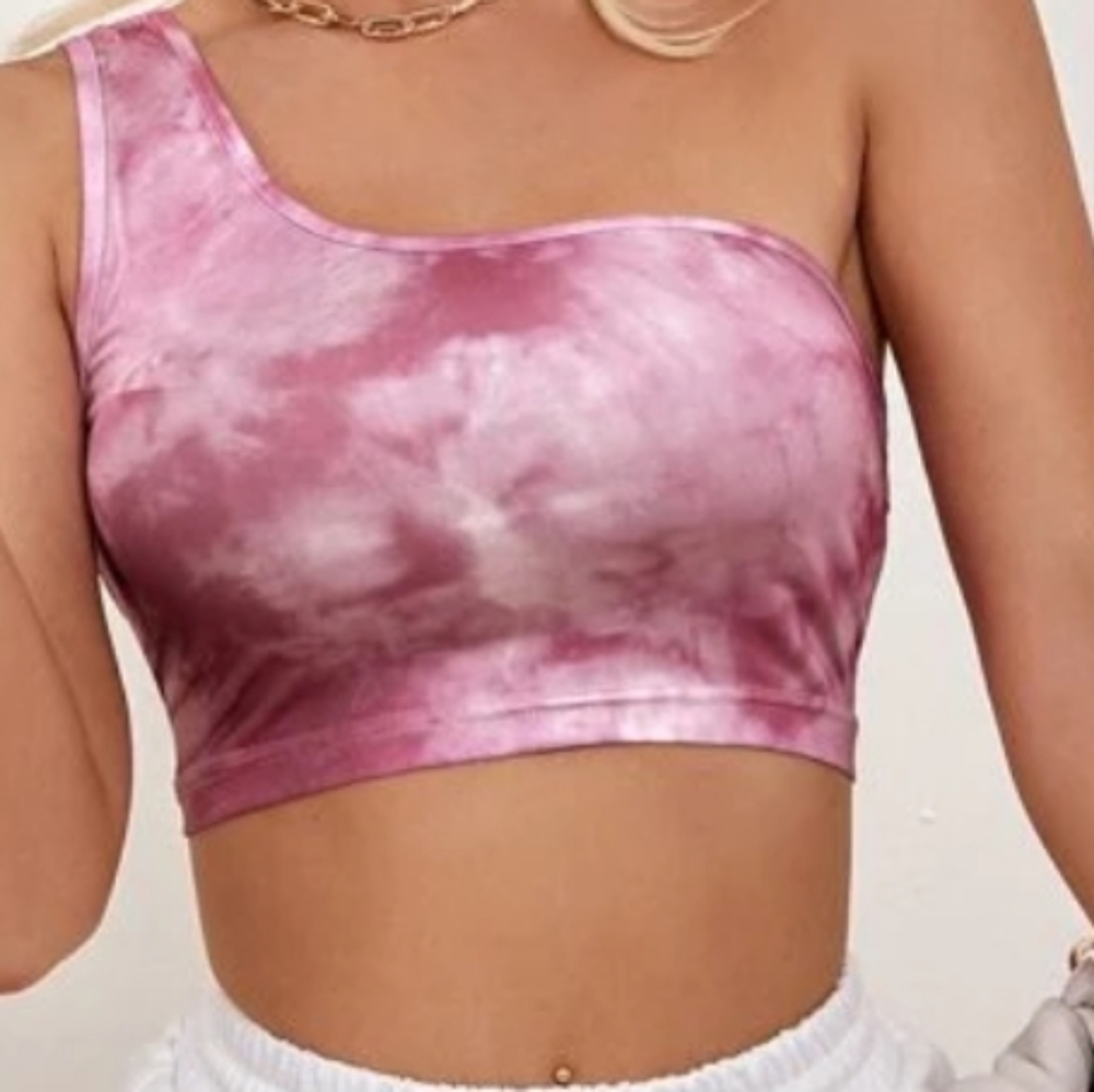 SHEIN One shoulder tie dye crop top Sz Large - Picture 1 of 5